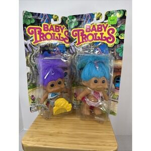 Vintage 90's Baby TROLLS Dolls 6" Toys N' Things Purple Blue Hair In Package